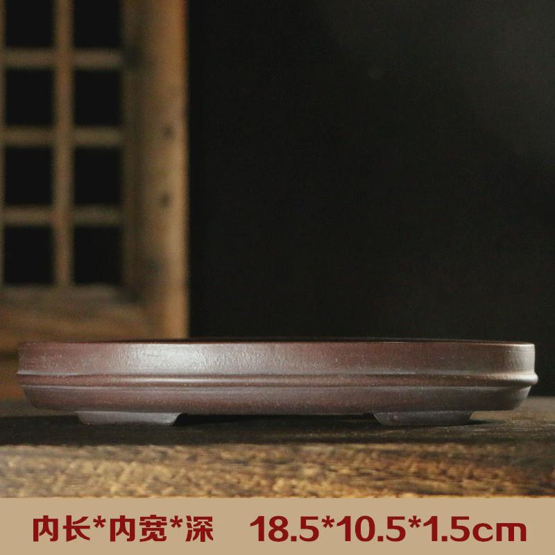 宜兴紫砂花盆附石菖蒲盆圆形水底无孔假山盆景盆托盘浅口苔藓盆