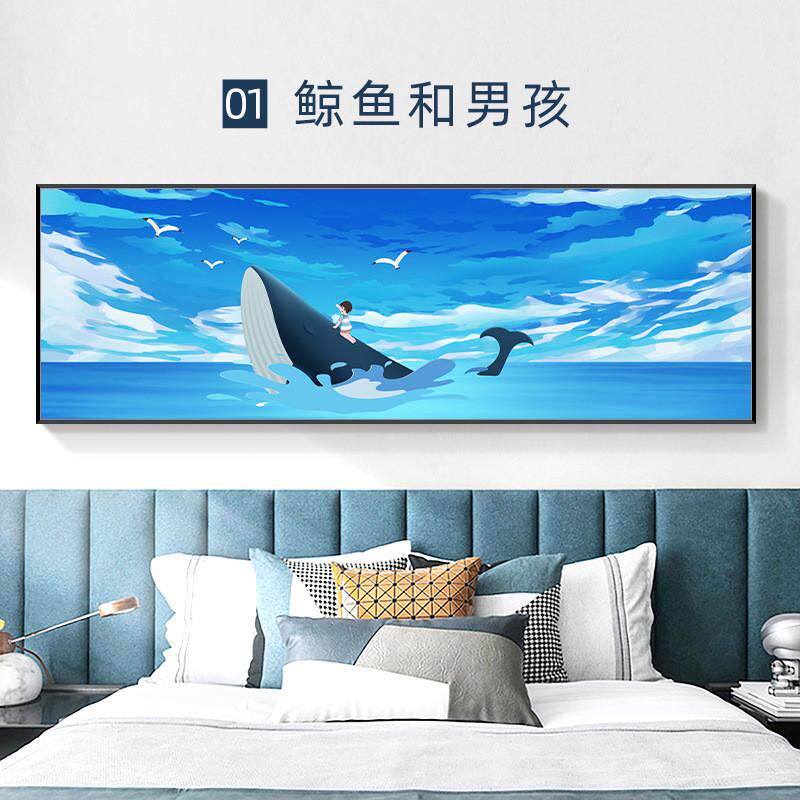 儿童房床头装饰画大男孩卧室背景墙挂画新款太空人女孩房间墙壁画