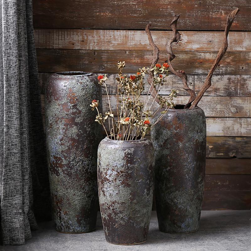 景德镇手工摆件粗陶落地花瓶坛子缸花盆插花器干支插干花陶罐复古