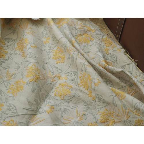 新款复古做旧风田园简笔画黄提花面料色织涤纶梭织箱包服装布料