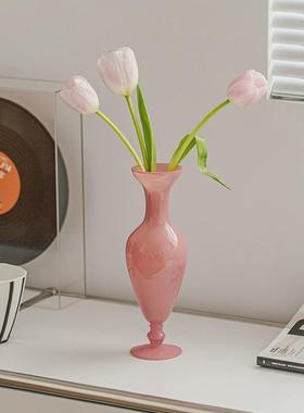 热销法式花瓶插花琉璃中古高脚摆件复古细口玻璃中式高级感客厅桌