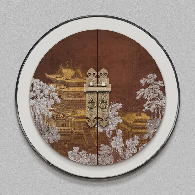 新中式玄关圆形装饰画客厅餐厅背景墙面立体壁画酒店浮雕肌理挂画图片