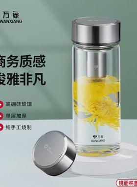 万象玻璃杯单层大容量玻璃杯男士带盖车载茶杯便携玻璃杯子U30