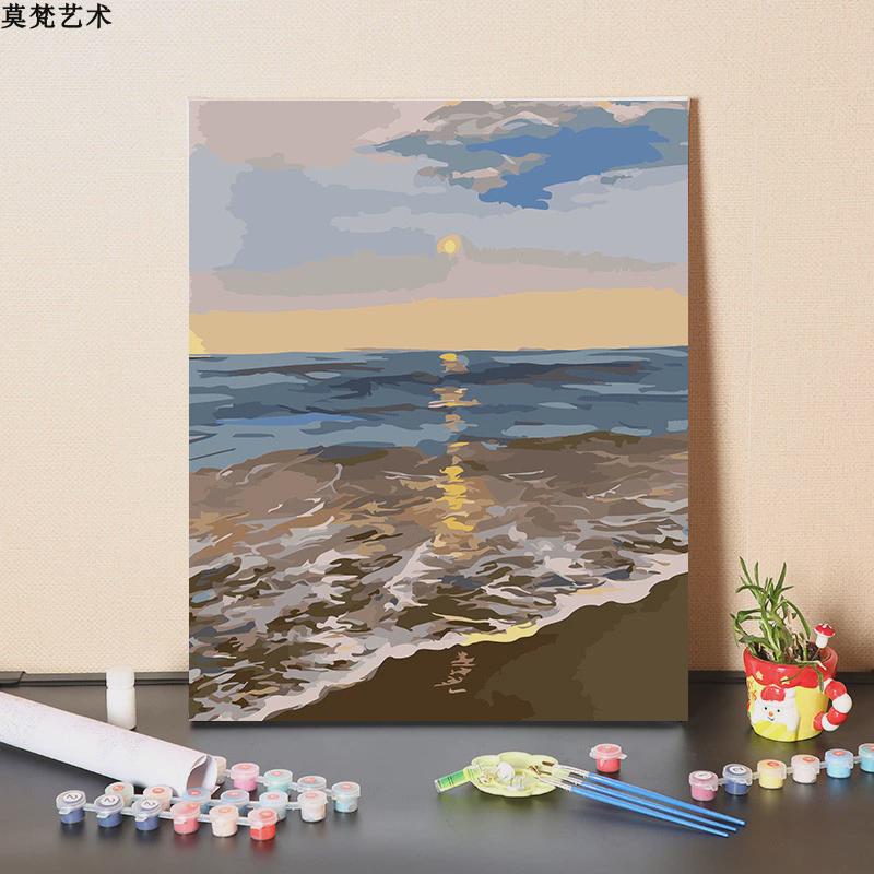 XEI3数字油画diy手工填充海上生花梦幻海滩风景画手绘涂色油彩画