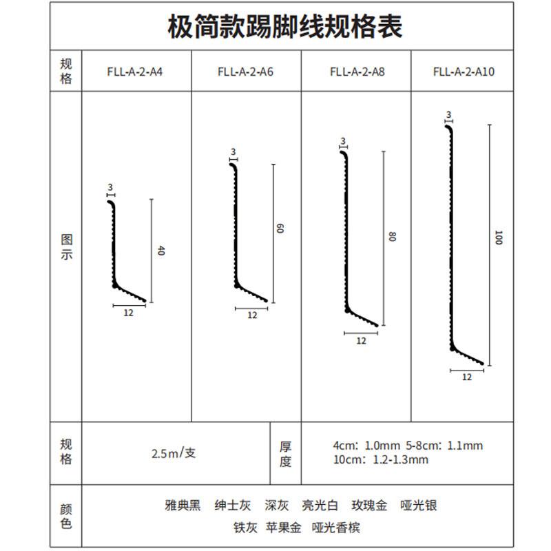 家装铝合金踢脚线超薄极窄6mm金属踢脚线墙角地角铝型材装饰卡扣