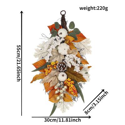 纵鸿秋色感恩节棉花枫叶枫叶花圈花环白色松果南瓜装饰品壁挂门饰
