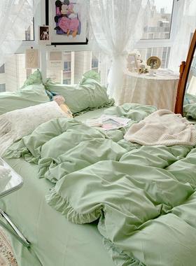 x70t韩版ins少女心纯白色精梳棉四件套公主风1.5/1.8床上用品裸睡