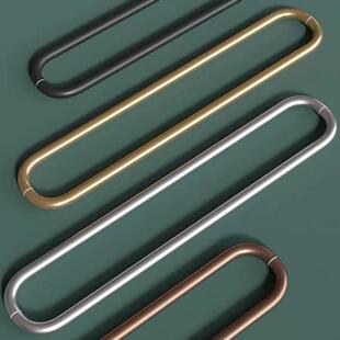 轻奢玻璃大门拉手门把手不锈钢弯管商铺酒店实木黑色金色对装