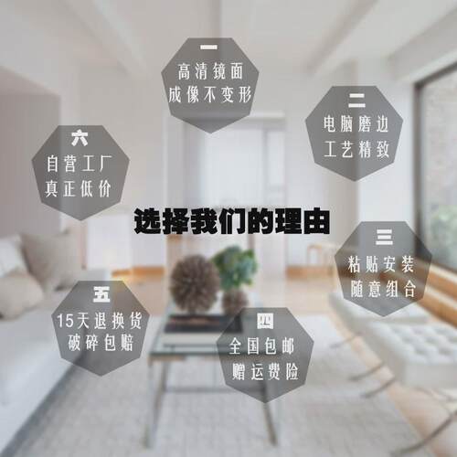 58C1贴墙试衣粘贴全身免打孔拼接无框组合镜客厅卧室玻璃镜子定