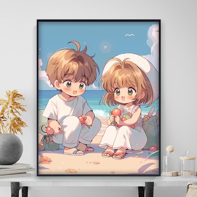 数字油画diy小樱动漫人物手绘丙烯装饰画厂家批发一件代发图片