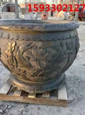 青石仿古鱼缸花盆庭院造景流水摆件石雕养鱼圆缸户外石头花盆