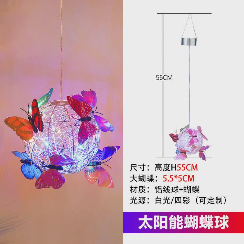 新款led太阳能挂装饰球仿真蝴蝶球吊灯户外庭院花园灯树铝线球灯