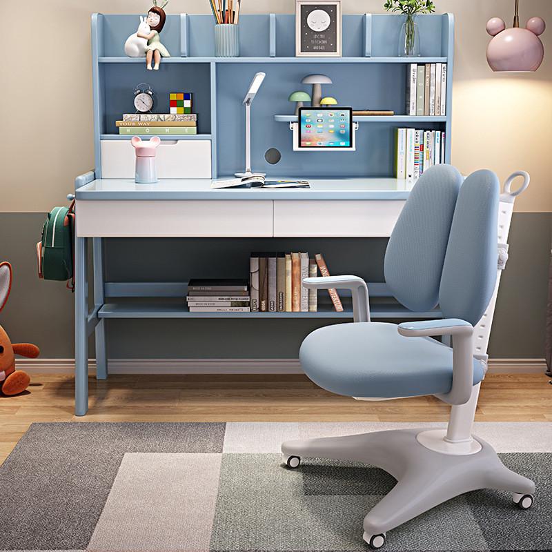 简约922#实木儿童书桌椅可升降家用写字桌调节课桌椅套装带书架