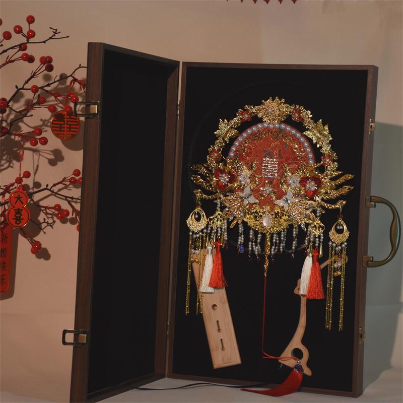 锦盒定制长柄团扇新娘结婚55*30*8cm高档礼盒