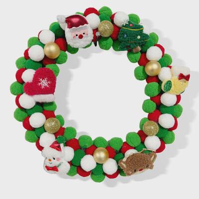 圣诞花环派对毛毡球花环新品门挂挂件藤圈装饰品pompom花圈