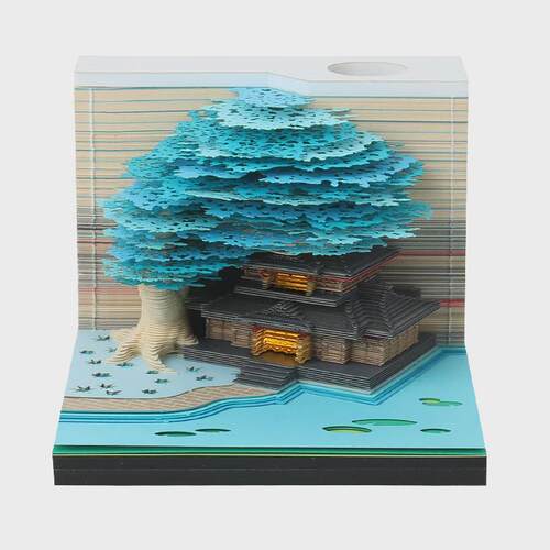 花团锦簇3d立体便签本纸雕日历定制树屋建筑模型带灯可撕创意礼品