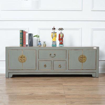 复古中式实木电视柜彩绘客厅储物卧室边柜仿古做旧小型收纳地柜