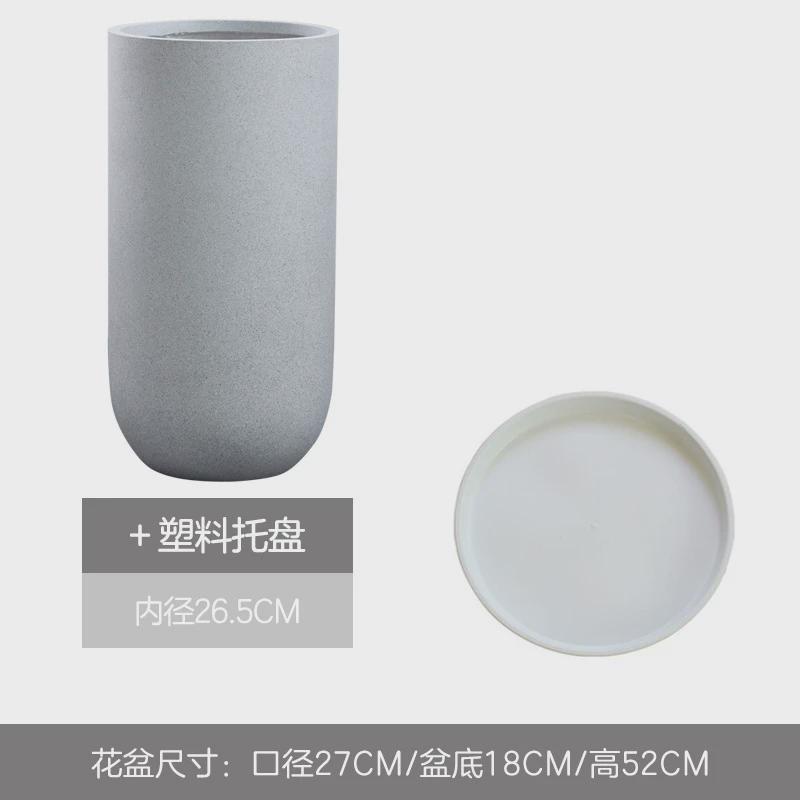 大型绿植水泥花盆高筒北欧网红千年木长条造型客厅落地盆栽盆器