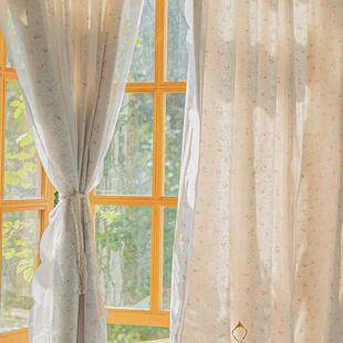 xyt布纱一体窗帘美式田园卧室飘窗双层带纱小窗纱帘短款少女户半