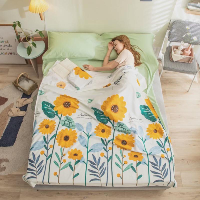 ins清新全棉隔脏睡袋快速安装新款纽扣印花酒店隔脏睡袋一件包邮