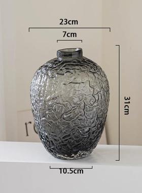 轻奢现代锤纹玻璃花瓶吊钟创意桌面家居插花装饰摆件售楼处三件套