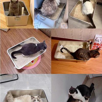 不锈钢猫砂盆猫咪厕所全开放巨型超大猫沙盆子缅因猫笼防外溅屎盆