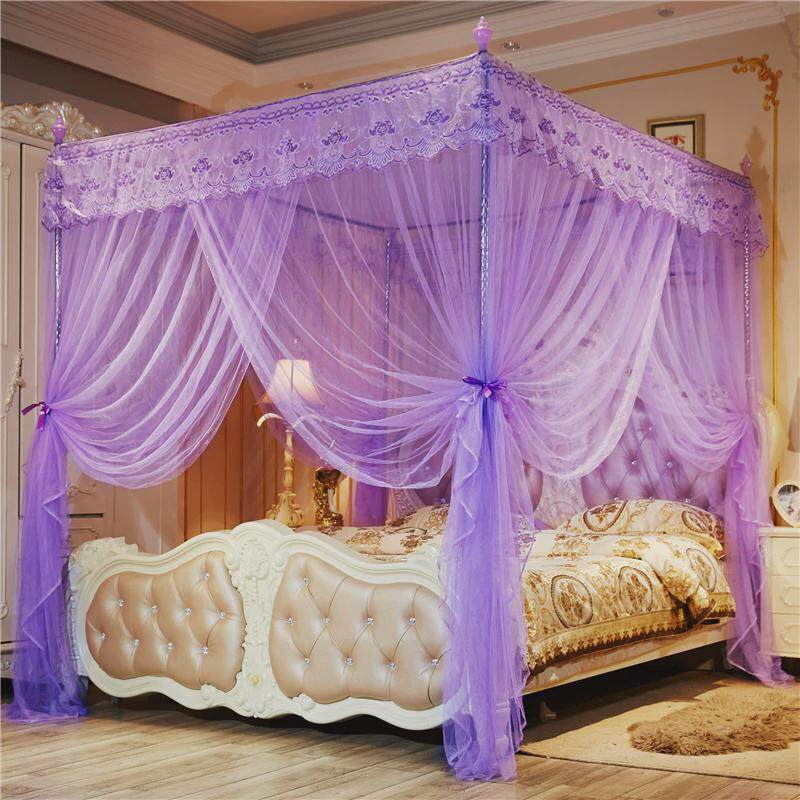 三开门宫廷蚊帐家用1米8带公主风落地纹帐批发加密双人文帐床支架