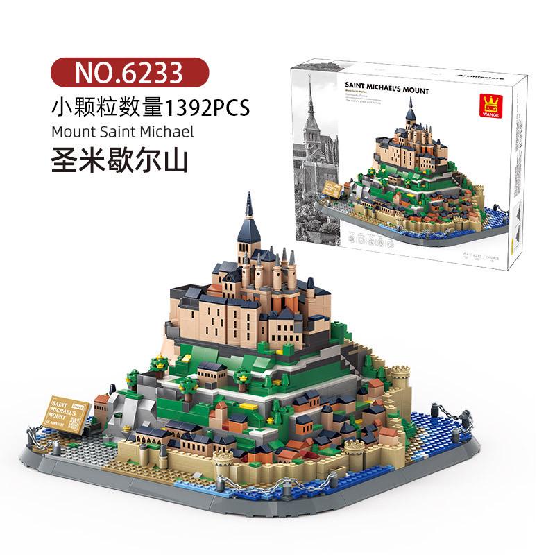 热销万收藏品新品拼装建筑颗粒积木圣米歇尔山世界街景儿童成人格