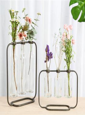 北欧创意透明花瓶插花瓶网红家居玻璃饰品摆件工艺品简约客厅铁艺
