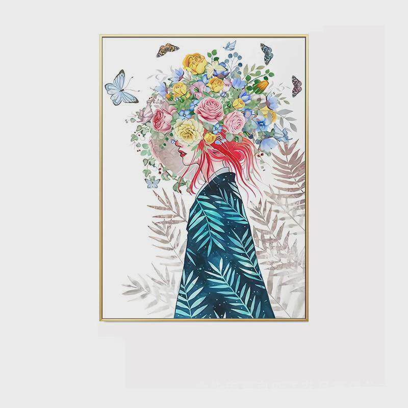 现代简约卧室床头装饰画北欧大幅卡通人物轻奢壁画女孩挂画小清新