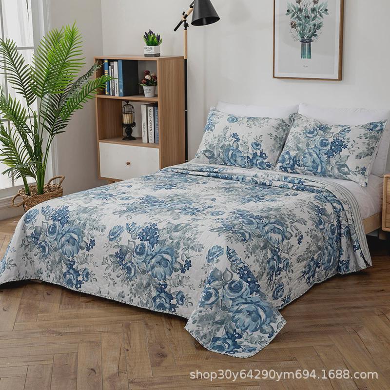 榻榻米夹棉床盖单件四季通用单人绗缝被防滑床单三件套加厚铺炕盖