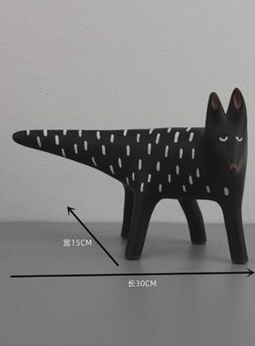 简约现代黑白条纹样板间猫摆件平面玄关茶几客厅家居桌面软装饰品