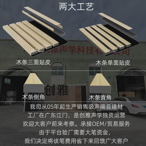 三面包木纹聚酯纤维吸音格栅板卧室客厅吸音板背景墙吸音材料格栅