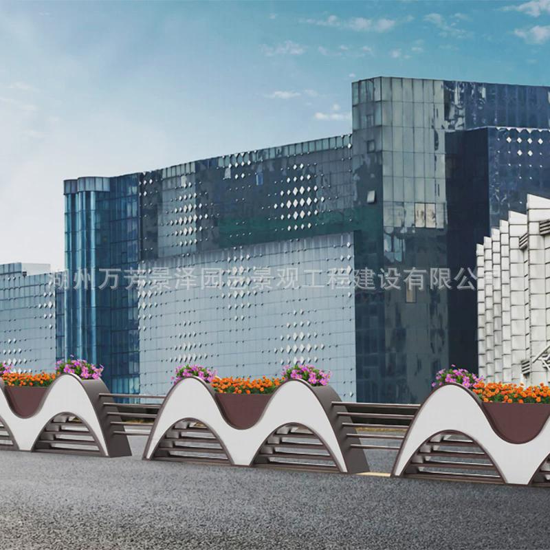 不锈钢铝板铁艺花箱户外市政街道移动种植箱花坛铁艺广场花槽圆筒