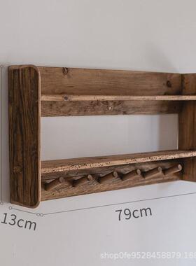 实木复古天然旧木壁柜吊柜厨房墙面多功能挂架木制置物架展示柜
