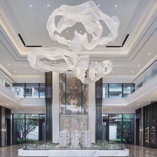 水晶吊灯飘带沙盘大造型非标工程灯制造酒店大堂售楼部制作异形灯