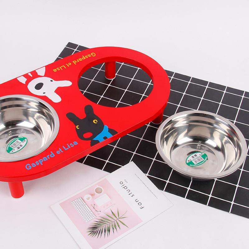 木架不锈钢宠物喂食器狗狗猫咪饮水喂食双碗宠物用品厂家批发