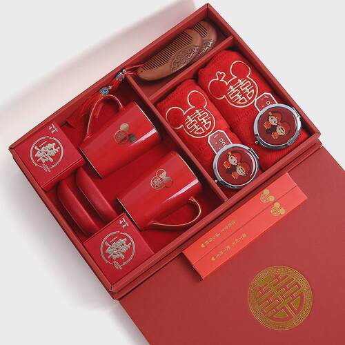 批发结婚婚庆用品陪嫁脸盆洗漱杯套装大全红色喜盆一对女方娘家备