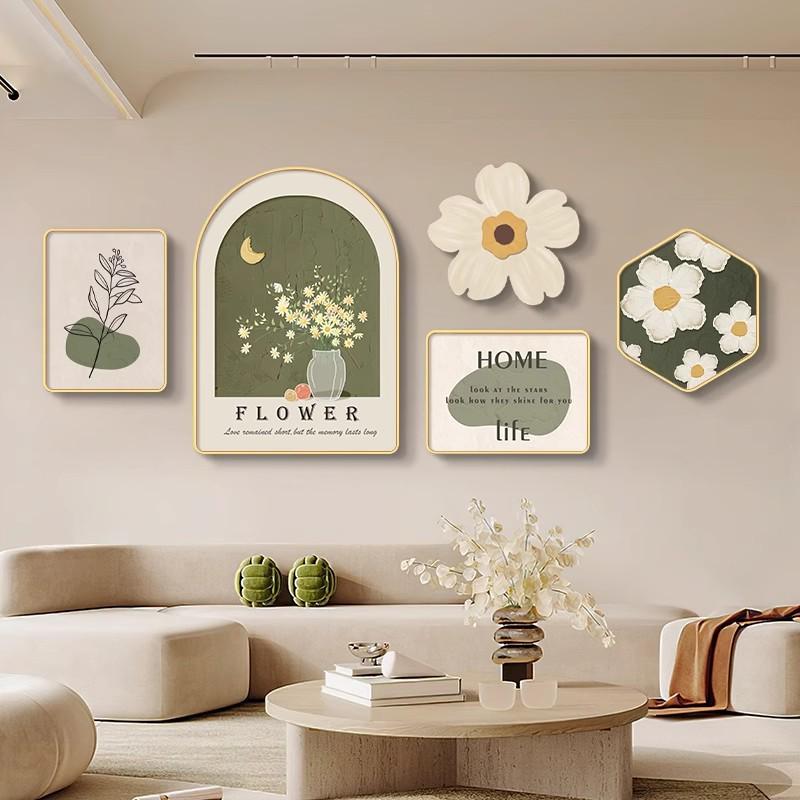 奶油风客厅装饰画北欧风格沙发背景墙壁画餐厅背景墙挂画晶瓷画
