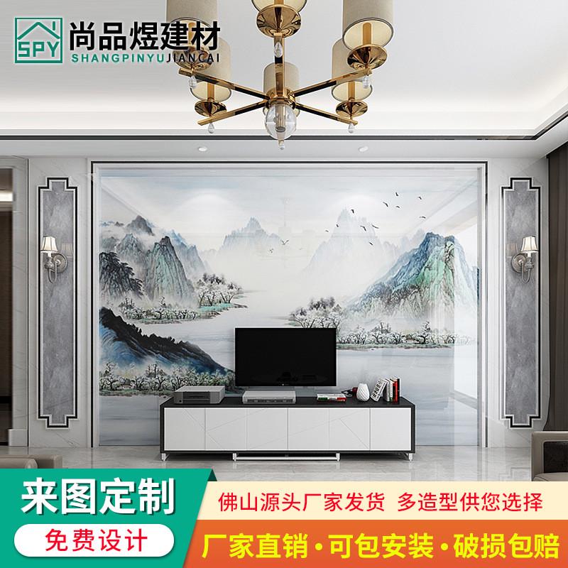 电视背景墙岩板墙人造大理石罗马柱边框影视客厅新中式瓷砖微晶石