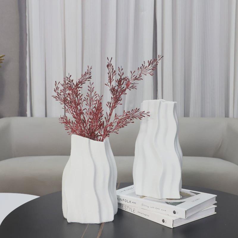 热销现代简约不规则卧室陶瓷花瓶摆件客厅褶皱玄关酒店软装家居装