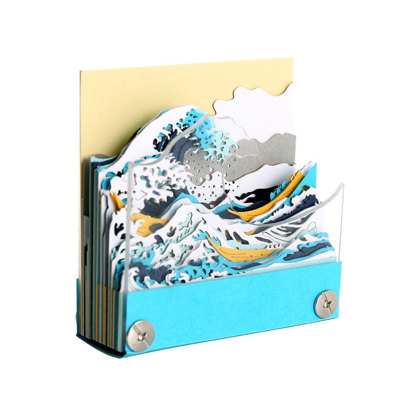 深圳厂家神奈川冲浪里3d便签本定制个性模型创意雕纸艺术立体便签