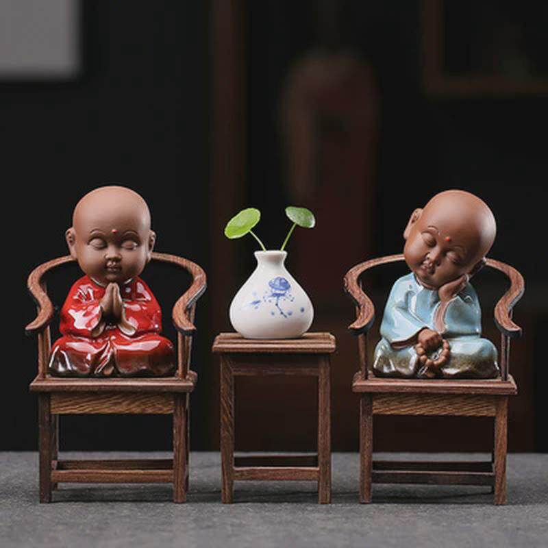 xei3中式禅意玩小和尚家居装饰工艺品摆件茶道茶桌茶个性茶宠套装