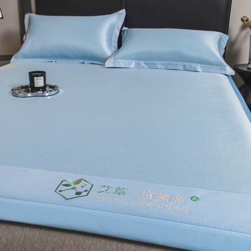 艾草凉席床笠子夏季冰丝席夏天冰藤席1米5草席款可折叠家用三件套