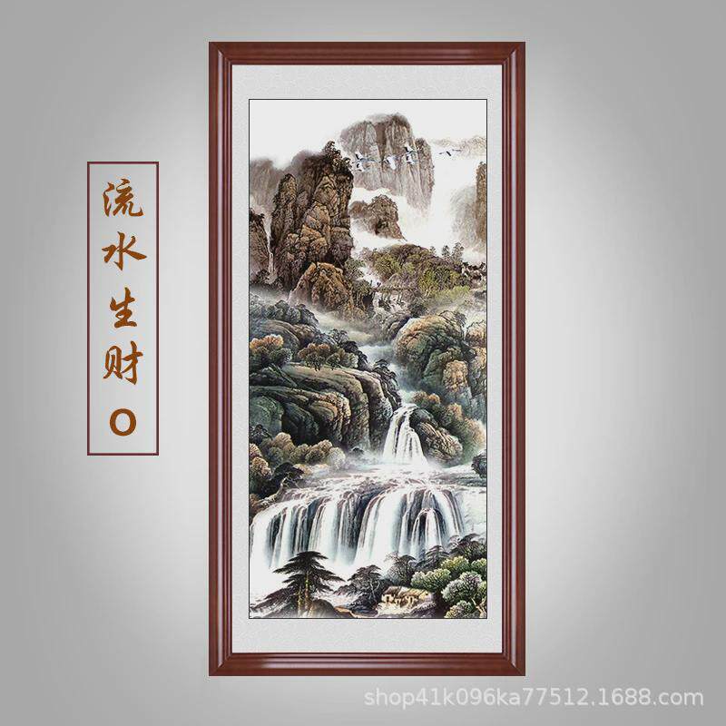 山水画客厅挂画中式水墨画办公室壁画入户玄关装饰画过道走廊国画