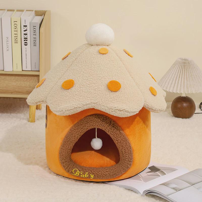 蘑菇房猫窝宠物房子躲避屋猫咪小狗冬季封闭式保暖蘑菇猫屋可拆卸