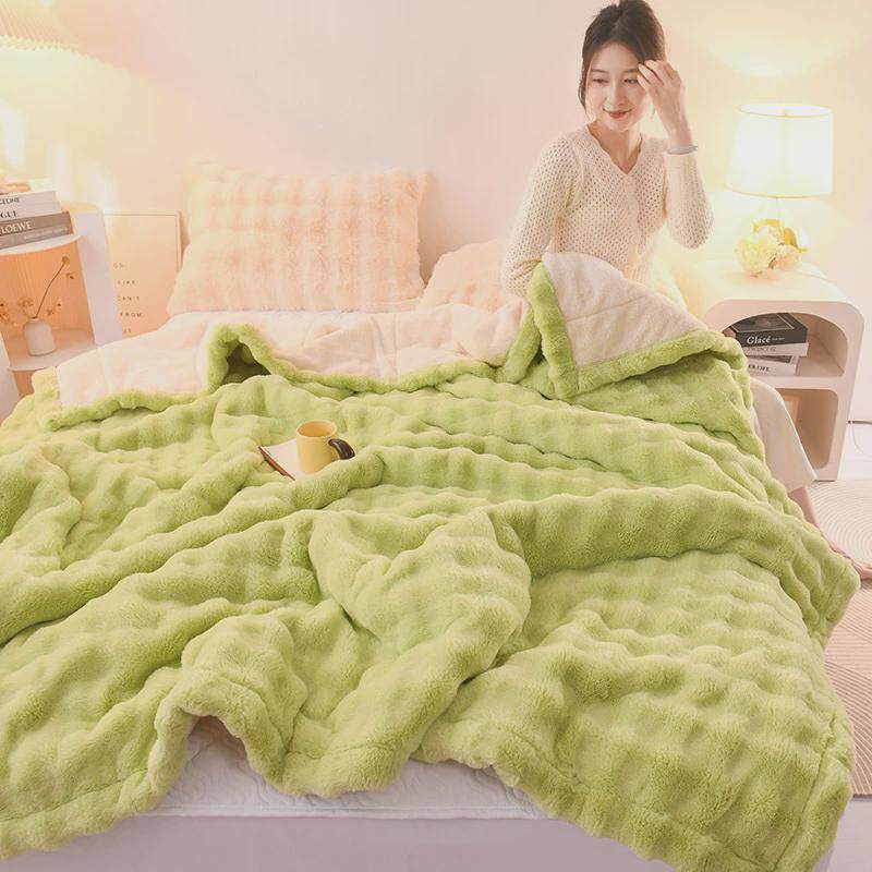 日式兔绒夹棉毛毯加厚冬季盖毯办公室午睡毯空调毯沙发毯披肩毯子