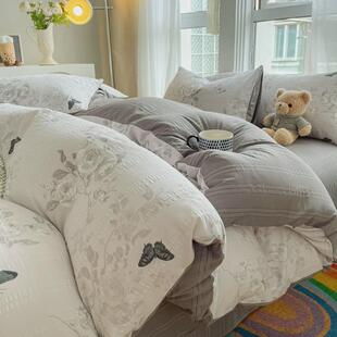 新款云纱棉肤四件套柔软亲提花家用款四件套学生床单被套床上用品