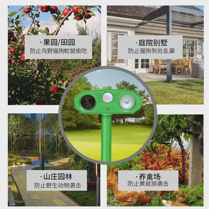 쥐 박쥐 야생 고양이 뱀 개 족제비 및 퇴치제를 퇴치하는 야외 고양이 구충제 오래 지속되는 태양광 초음파
