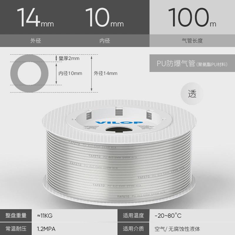 pu气管气缸气管透明12*8抗高压8*5气泵空压机10*6.5汽车气动软管